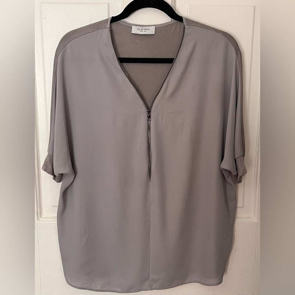 Lola & Sophie Taupe Zip-Up Top